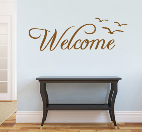 מדבקת קיר - welcome בצירוף שחפים