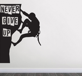 מדבקת קיר - מטפס הרים -  Never give up