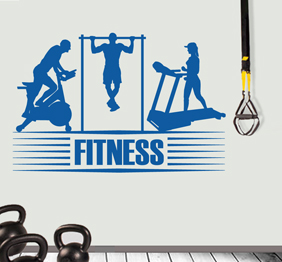 מדבקת קיר לחדר כושר  - fitness ושילוב דמויות 