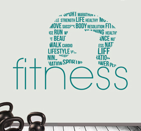 מדבקת קיר לחדר כושר - fitness ומתעמלת בטיפוגרפיה