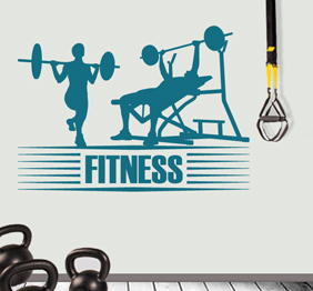 מדבקת קיר לחדר כושר - fitness  מרימי משקולות