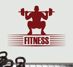 מדבקת קיר לחדר כושר - fitness ומרים משקולת