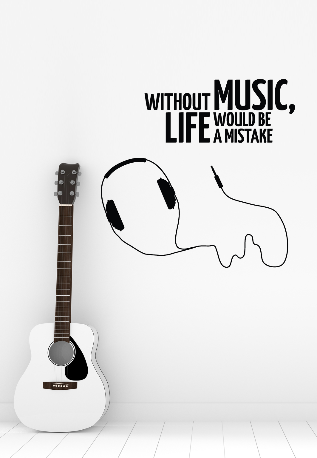מדבקת קיר - life without music