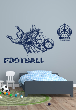 מדבקת קיר - שוער כדורגל - הדיפת ניצחון - כולל סמל וטקסט