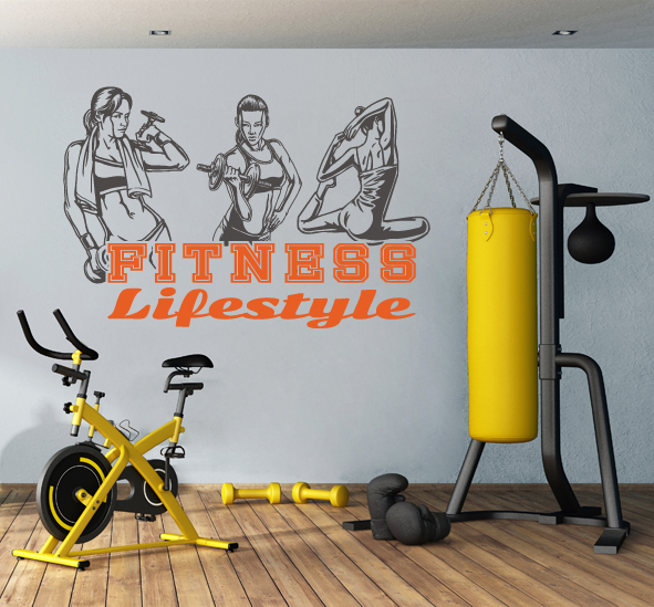 מדבקת קיר - FITNESS LIFESTYLE בשילוב מתעמלות