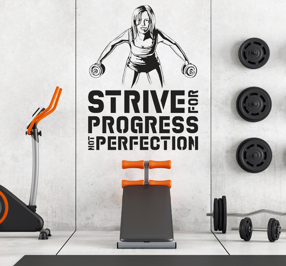 מדבקת קיר - STRIVE FOR PROGRESS.. בצירוף מתעמלת