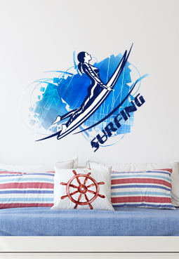 מדבקת קיר - הדפסת טפט וניל - גולשת SURFING דגם 1