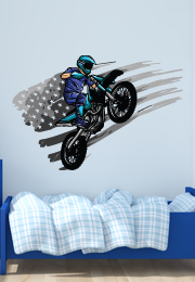 מדבקת קיר - פוסטר וניל - אופנוען על רקע דגל ארצות הברית