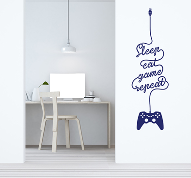 מדבקת קיר גיימר - SLEEP, EAT, GAME, REPEAT