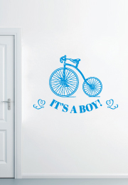 מדבקת קיר לחדר תינוק - טקסט ואופניים