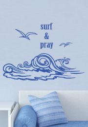 מדבקת קיר - ים - Surf and pray