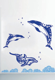 מדבקת קיר - דולפינים פרחוניים