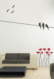 מדבקת קיר - ציפורים על חוט חשמל