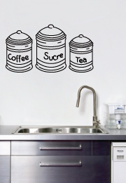 מדבקת קיר - צנצנות גבוהות -  סוכר קפה ותה