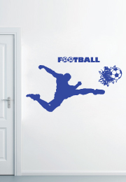 מדבקת קיר - שחקן כדורגל בועט כדור וטקסט