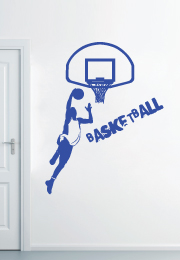 מדבקת קיר - שחקן כדורסל בהטבעה בשילוב טקסט