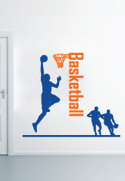 מדבקת קיר - שחקני כדורסל טקסט וסל
