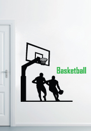 מדבקות קיר - שחקני כדורסל, טקסט וסל